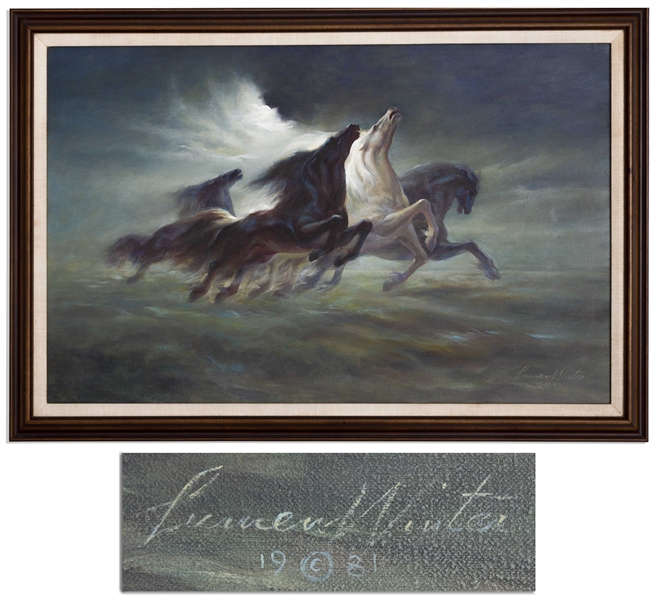 Steeds of Apollo Oil on Canvas by Apollo XIII Mission Insignia Designer Lumen Martin Winter -- Scarce Painting From 1981 Is Only Steeds of Apollo Original Artwork Apart From 1969 Mural